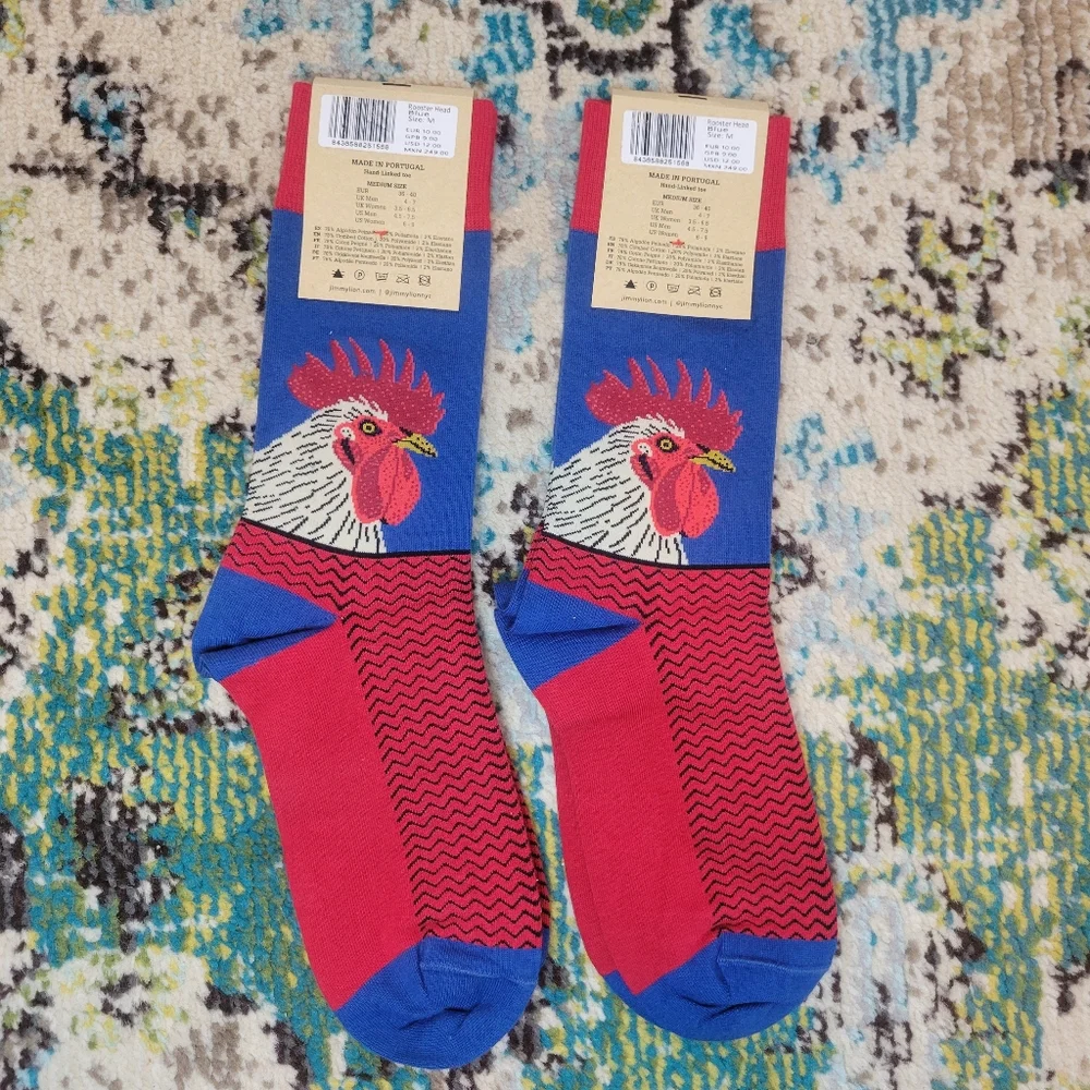 Jimmy Lion NEW‎ Rooster Socks, Lot Of Two Pairs Size Medium